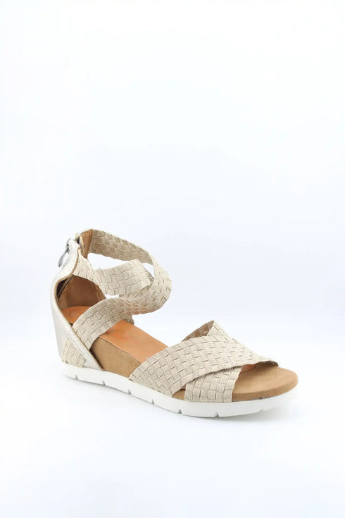 Bernie Mev Woven Strap Ankle Wedge Sandals