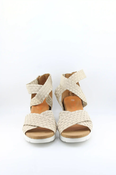 Bernie Mev Woven Strap Ankle Wedge Sandals