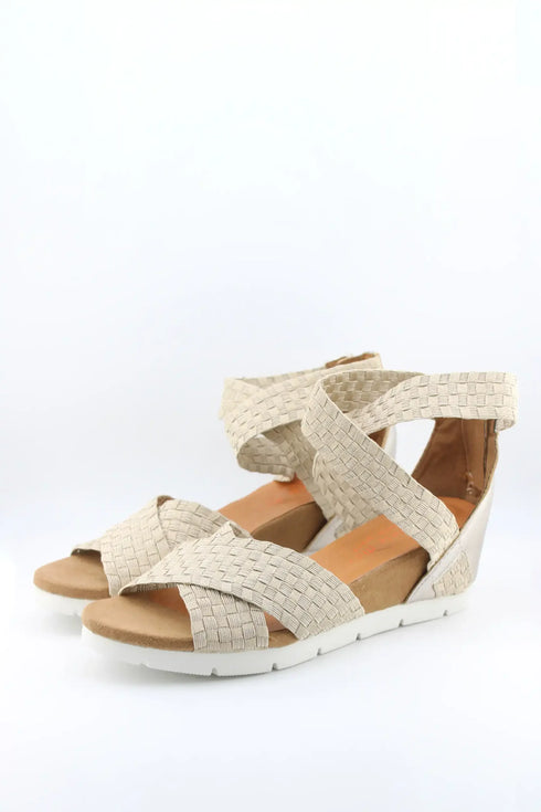 Bernie Mev Woven Strap Ankle Wedge Sandals
