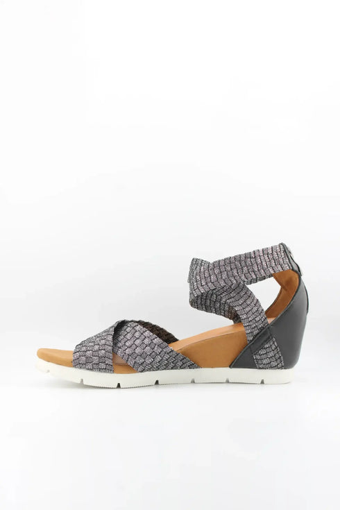 Bernie Mev Woven Strap Ankle Wedge Sandals