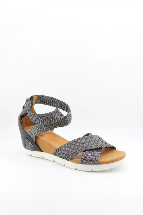 Bernie Mev Woven Strap Ankle Wedge Sandals