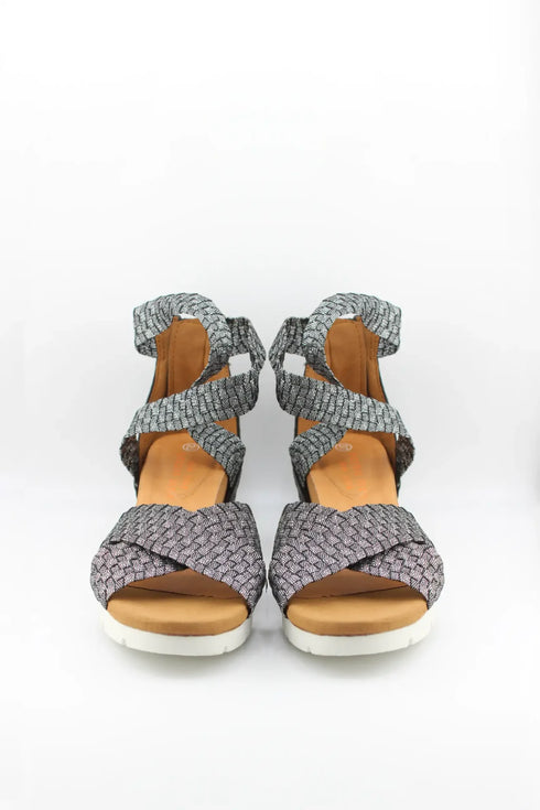 Bernie Mev Woven Strap Ankle Wedge Sandals