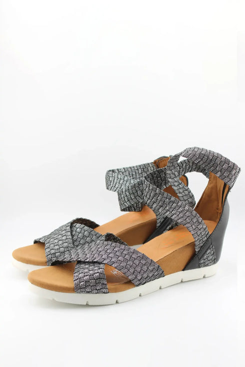 Bernie Mev Woven Strap Ankle Wedge Sandals