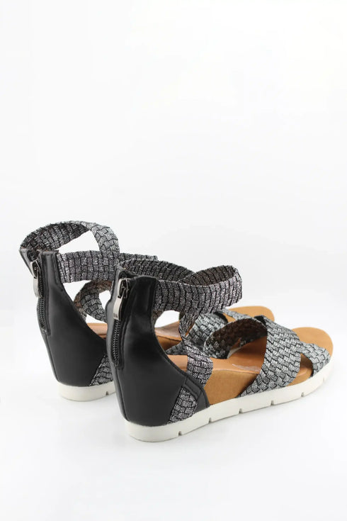 Bernie Mev Woven Strap Ankle Wedge Sandals