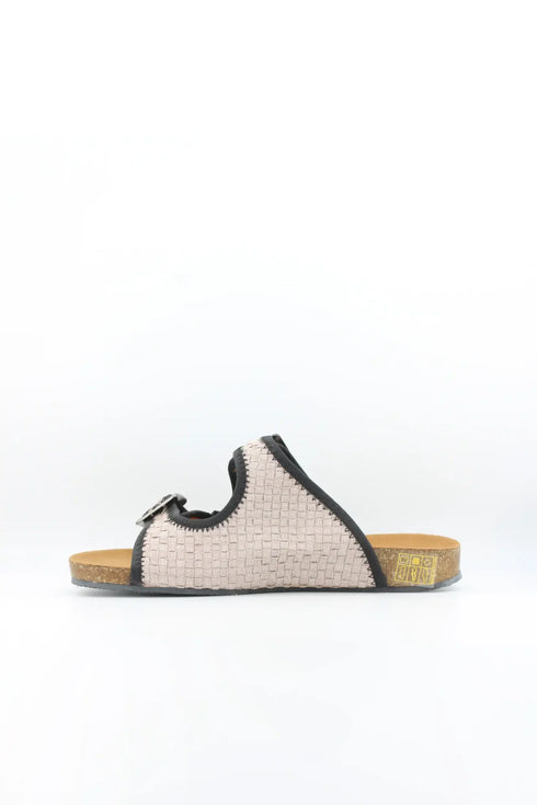 Bernie Mev Woven Slide Sandals with Double Buckles