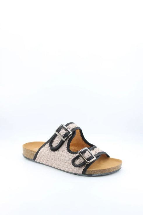 Bernie Mev Woven Slide Sandals with Double Buckles