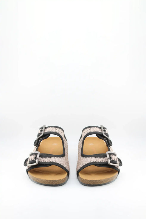 Bernie Mev Woven Slide Sandals with Double Buckles