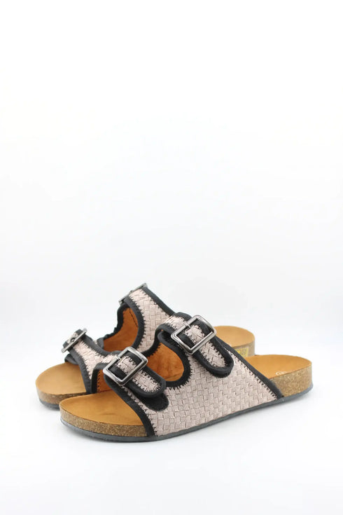 Bernie Mev Woven Slide Sandals with Double Buckles