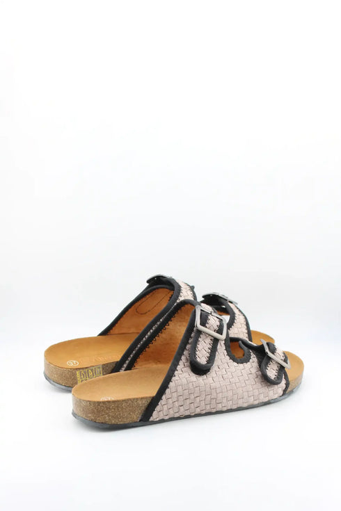 Bernie Mev Woven Slide Sandals with Double Buckles