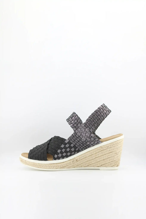 Bernie Mev Elastic Woven Espadrille Wedge with Criss-Cross Straps