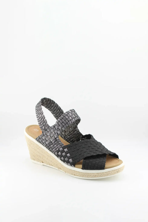 Bernie Mev Elastic Woven Espadrille Wedge with Criss-Cross Straps