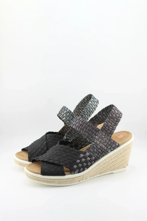 Bernie Mev Elastic Woven Espadrille Wedge with Criss-Cross Straps