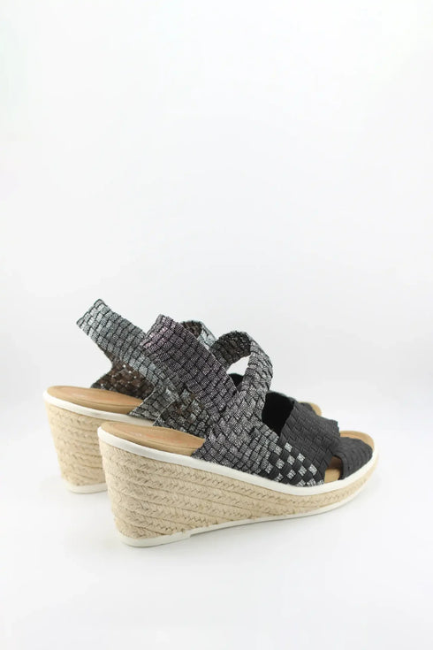 Bernie Mev Elastic Woven Espadrille Wedge with Criss-Cross Straps
