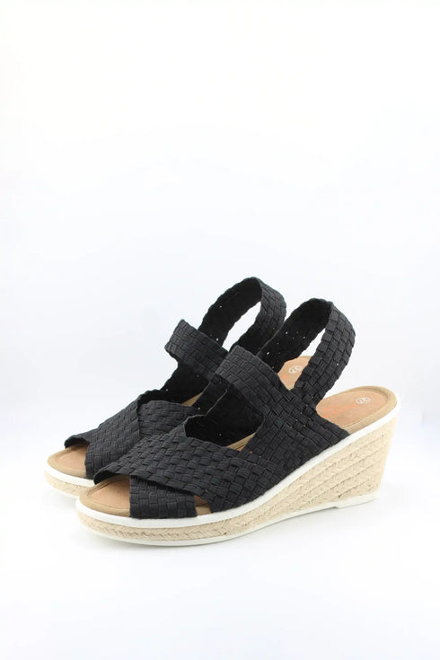 Bernie Mev Elastic Woven Espadrille Wedge with Criss-Cross Straps