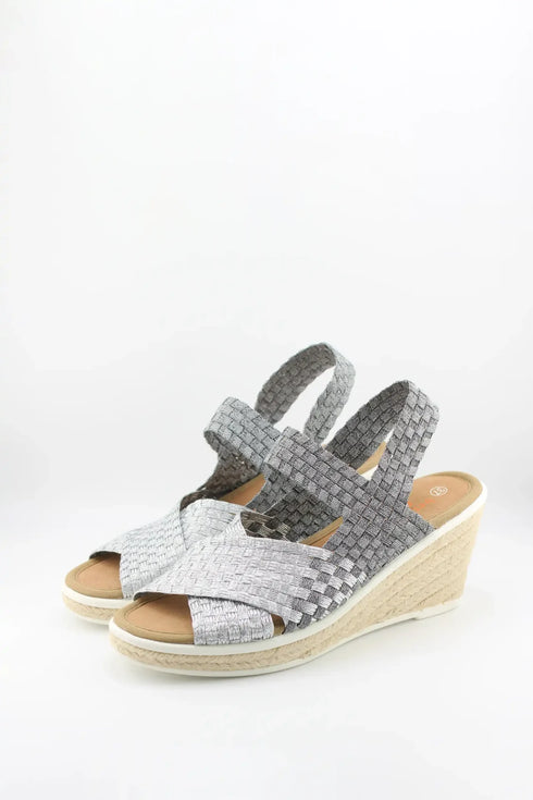 Bernie Mev Elastic Woven Espadrille Wedge with Criss-Cross Straps