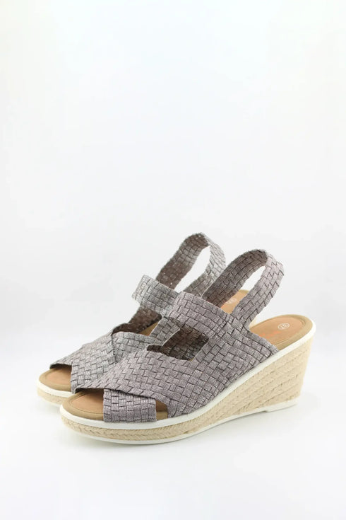 Bernie Mev Elastic Woven Espadrille Wedge with Criss-Cross Straps