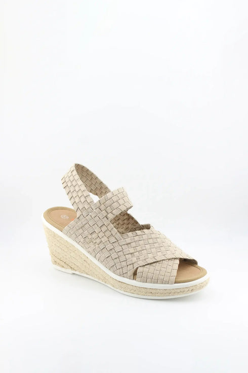 Bernie Mev Elastic Woven Espadrille Wedge with Criss-Cross Straps
