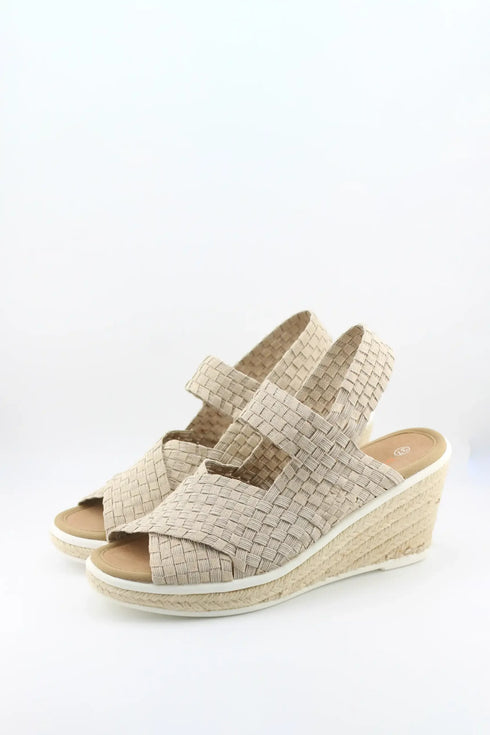 Bernie Mev Elastic Woven Espadrille Wedge with Criss-Cross Straps