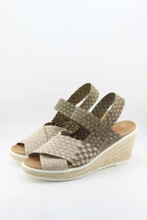 Bernie Mev Elastic Woven Espadrille Wedge with Criss-Cross Straps