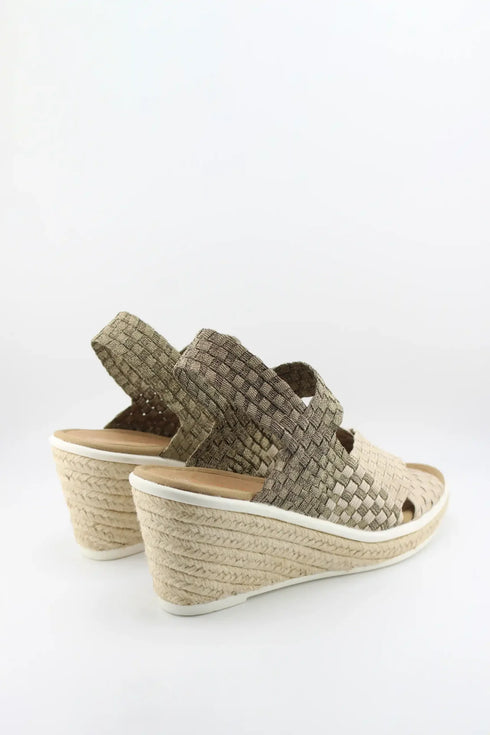 Bernie Mev Elastic Woven Espadrille Wedge with Criss-Cross Straps