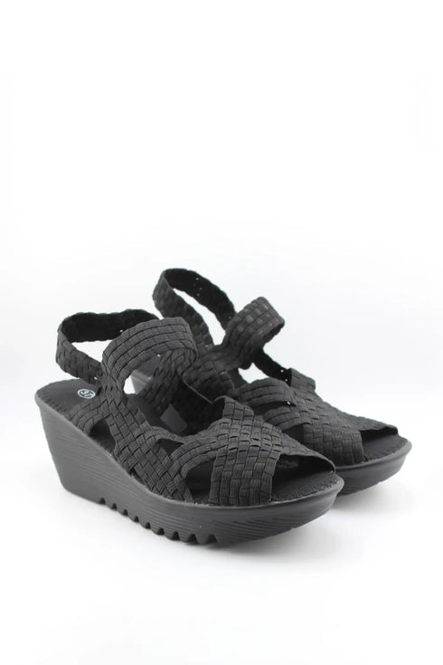 Bernie Mev Elastic Woven Ankle Strap Wedge Sandal