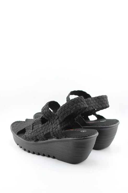 Bernie Mev Elastic Woven Ankle Strap Wedge Sandal
