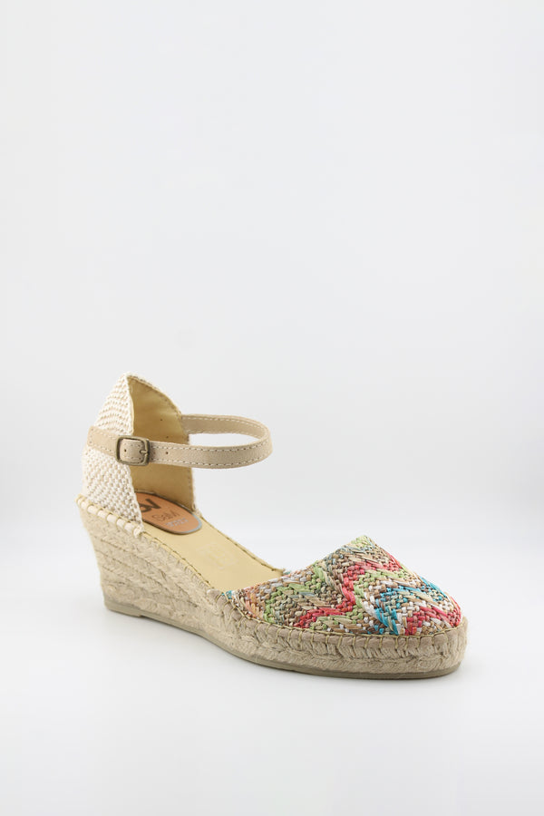 Salvi Calzados Patterned Woven Espadrille Wedge with Adjustable Ankle Strap