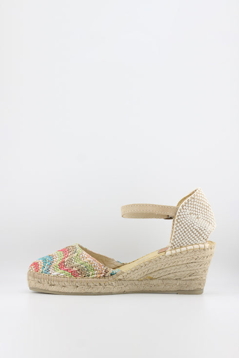 Salvi Calzados Patterned Woven Espadrille Wedge with Adjustable Ankle Strap