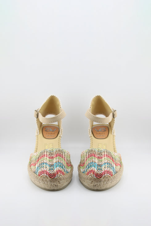 Salvi Calzados Patterned Woven Espadrille Wedge with Adjustable Ankle Strap