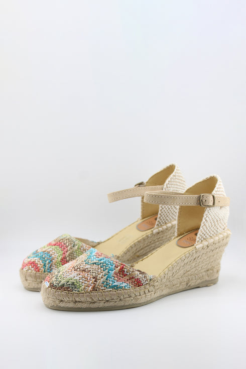 Salvi Calzados Patterned Woven Espadrille Wedge with Adjustable Ankle Strap