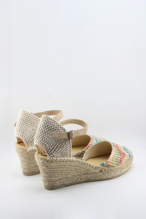 Salvi Calzados Patterned Woven Espadrille Wedge with Adjustable Ankle Strap