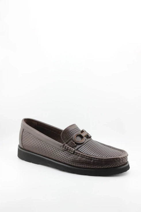 DFC Relax Men Perforated Leather Loafers with Buckle
