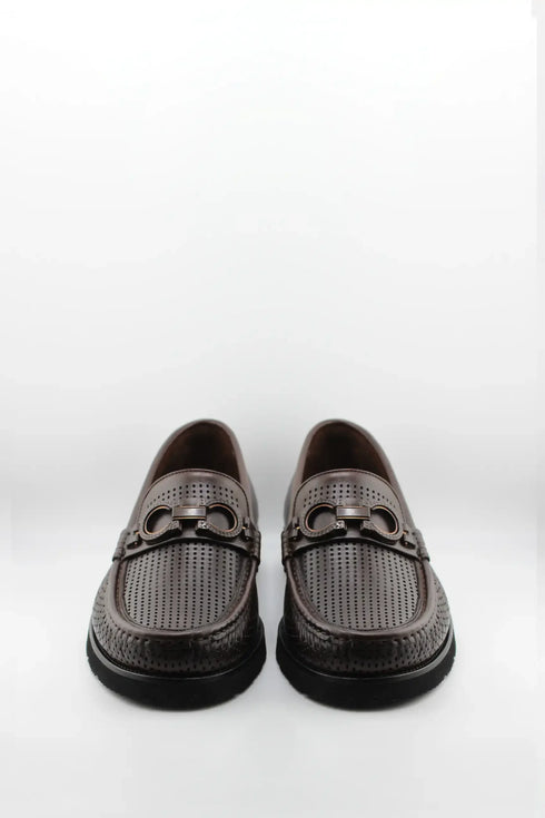 DFC Relax Men Perforated Leather Loafers with Buckle