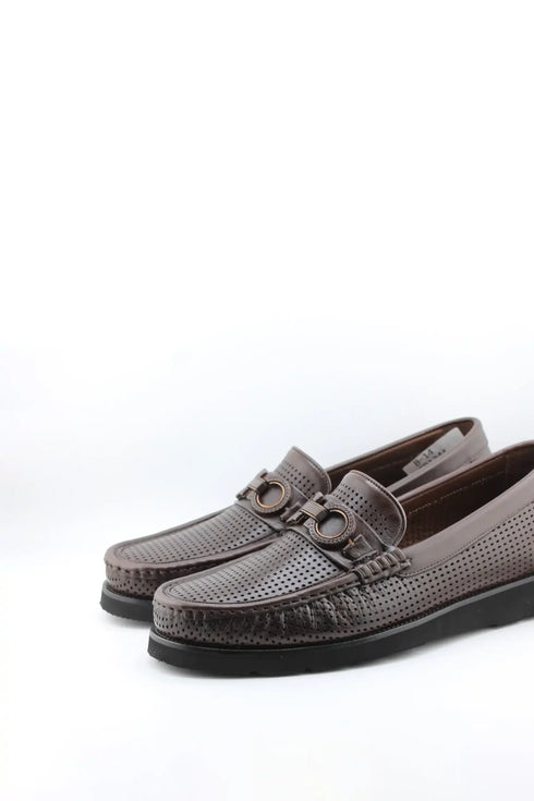 DFC Relax Men Perforated Leather Loafers with Buckle