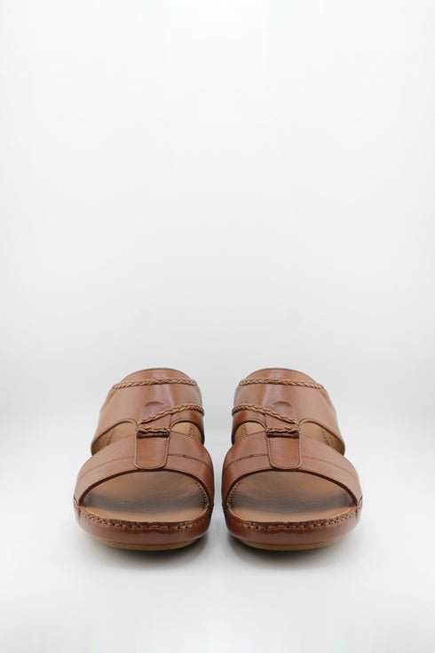 DFC Relax Men Leather Slide Sandals with Stitch Detail
