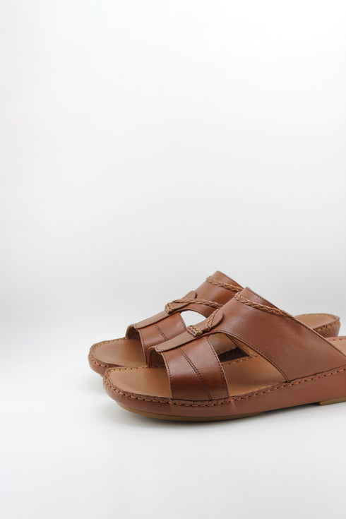 DFC Relax Men Leather Slide Sandals with Stitch Detail