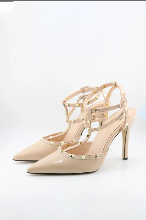 Sante Pointed Toe Studded Strap Heels