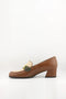 DFC Relax Leather Block Heel Loafers with Chain