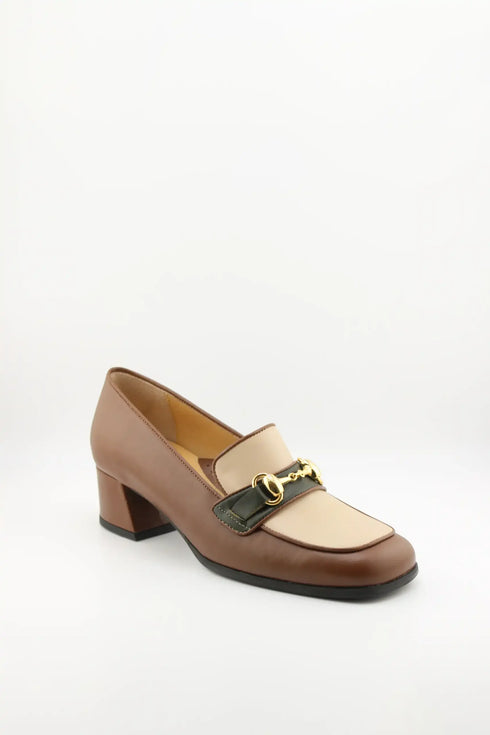 DFC Relax Leather Block Heel Loafers with Chain