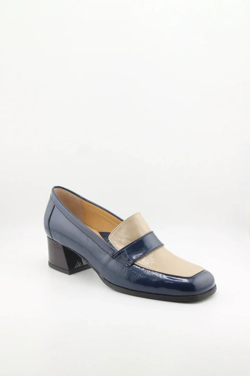 DFC Relax Block Heel Two-Tone Leather Loafers