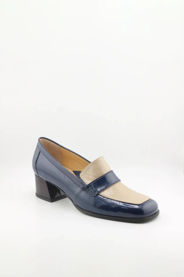DFC Relax Block Heel Two-Tone Leather Loafers