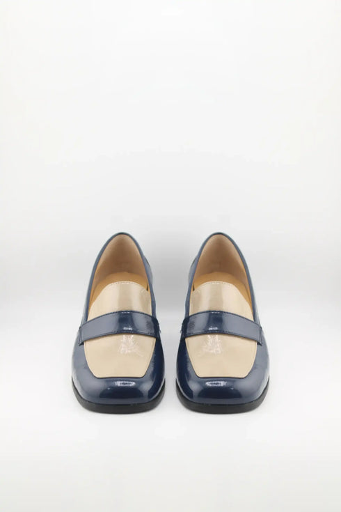 DFC Relax Block Heel Two-Tone Leather Loafers