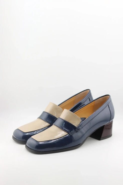 DFC Relax Block Heel Two-Tone Leather Loafers