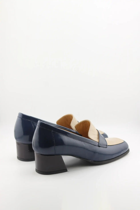 DFC Relax Block Heel Two-Tone Leather Loafers