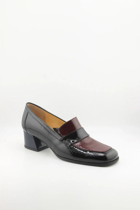 DFC Relax Block Heel Two-Tone Leather Loafers