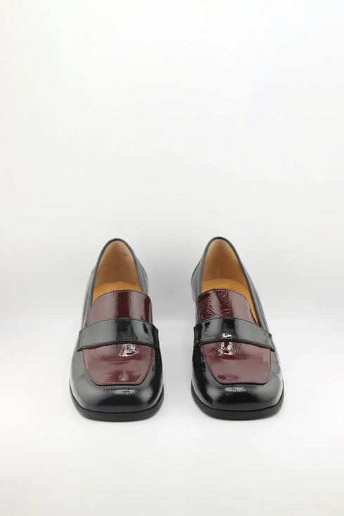 DFC Relax Block Heel Two-Tone Leather Loafers