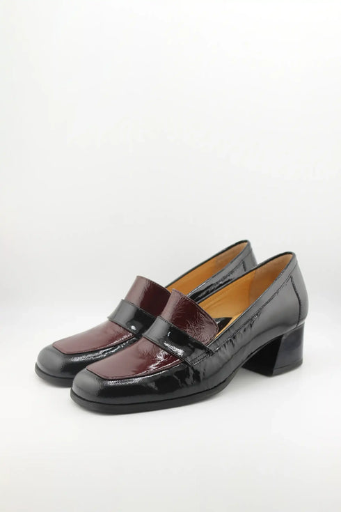 DFC Relax Block Heel Two-Tone Leather Loafers