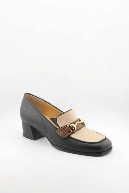 DFC Relax Leather Block Heel Loafers with Chain