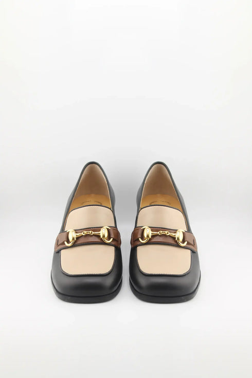 DFC Relax Leather Block Heel Loafers with Chain