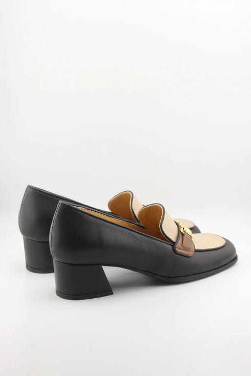 DFC Relax Leather Block Heel Loafers with Chain